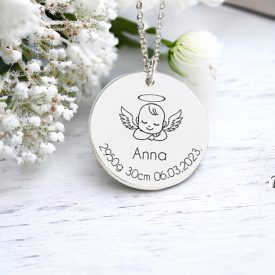   Personalizovaný náhrdelník s gravírováním jmen dětí a datumů narození na přání chirurgické oceli