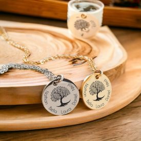   Personalizovaný náhrdelník STROM ŽIVOTA gravírováním jmen členové rodiny na přání chirurgické oceli